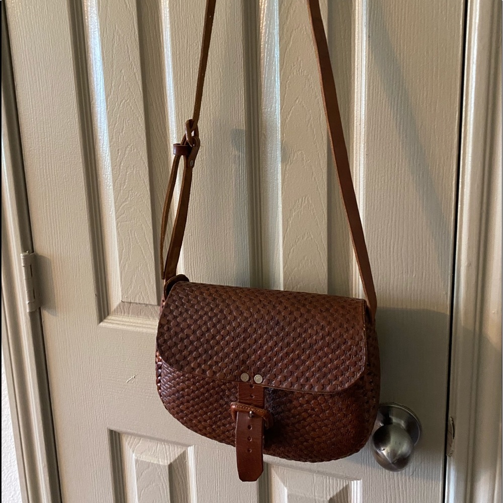 Real leather woven crossbody
